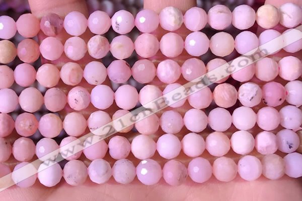 COP1742 15.5 inches 6mm faceted round natural pink opal beads