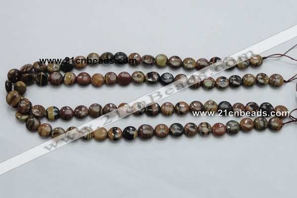 COP210 15.5 inches 10mm flat round natural brown opal gemstone beads