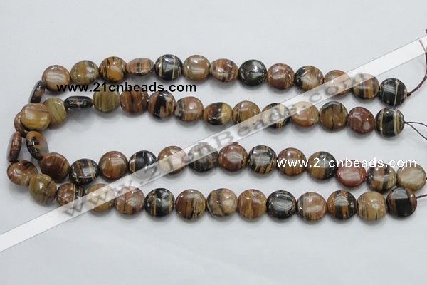 COP211 15.5 inches 14mm flat round natural brown opal gemstone beads