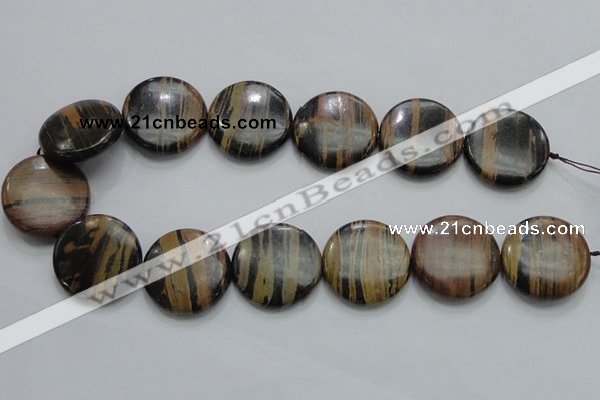 COP215 15.5 inches 30mm flat round natural brown opal gemstone beads