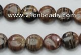 COP229 15.5 inches 12mm flat round natural brown opal gemstone beads