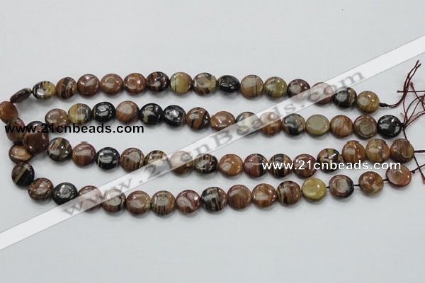 COP229 15.5 inches 12mm flat round natural brown opal gemstone beads