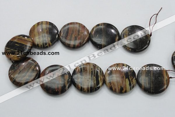 COP230 15.5 inches 40mm flat round natural brown opal gemstone beads