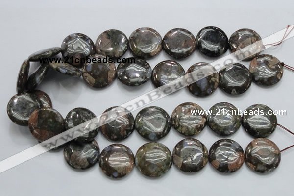 COP252 15.5 inches 25mm flat round natural grey opal gemstone beads