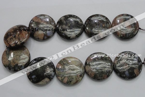 COP253 15.5 inches 40mm flat round natural grey opal gemstone beads