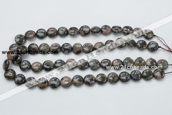 COP270 15.5 inches 14mm flat round natural grey opal gemstone beads