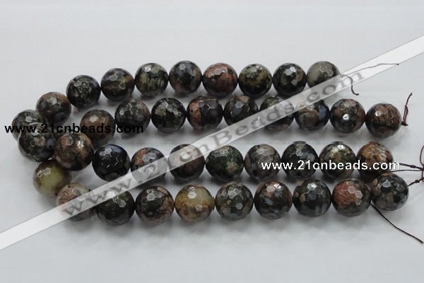 COP272 15.5 inches 20mm faceted round natural grey opal gemstone beads