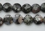 COP275 15.5 inches 12mm faceted round natural grey opal gemstone beads