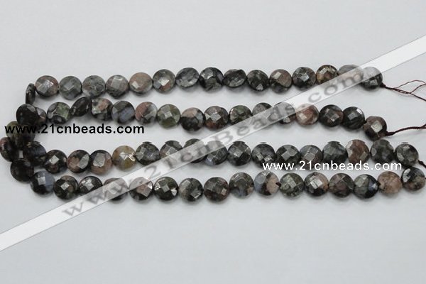 COP275 15.5 inches 12mm faceted round natural grey opal gemstone beads