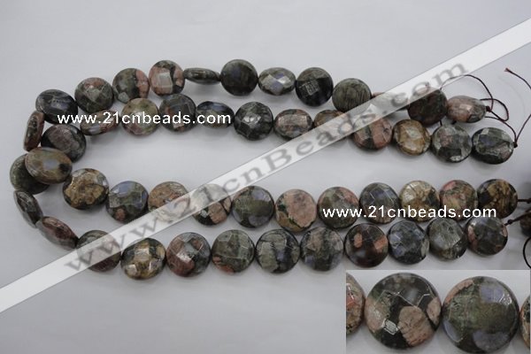 COP295 15.5 inches 16mm faceted coin natural grey opal beads