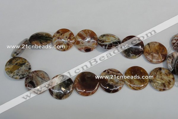 COP312 15.5 inches 30mm flat round brandy opal gemstone beads wholesale