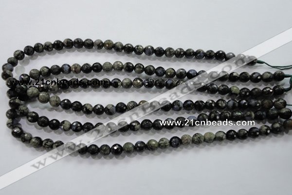 COP462 15.5 inches 8mm faceted round natural grey opal gemstone beads