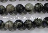 COP463 15.5 inches 10mm faceted round natural grey opal gemstone beads