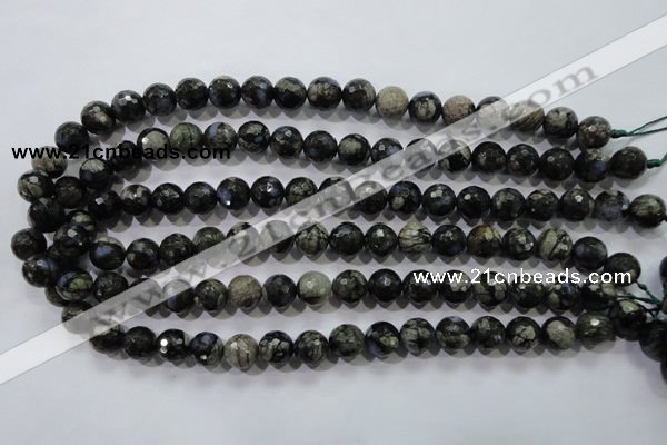 COP463 15.5 inches 10mm faceted round natural grey opal gemstone beads