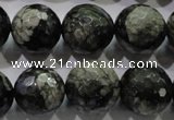 COP466 15.5 inches 16mm faceted round natural grey opal gemstone beads