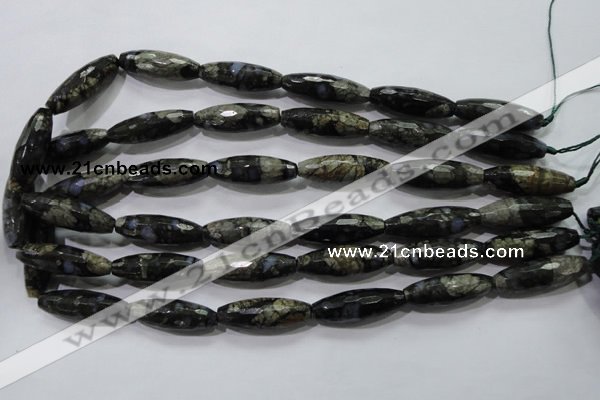 COP480 15.5 inches 10*30mm faceted rice natural grey opal beads