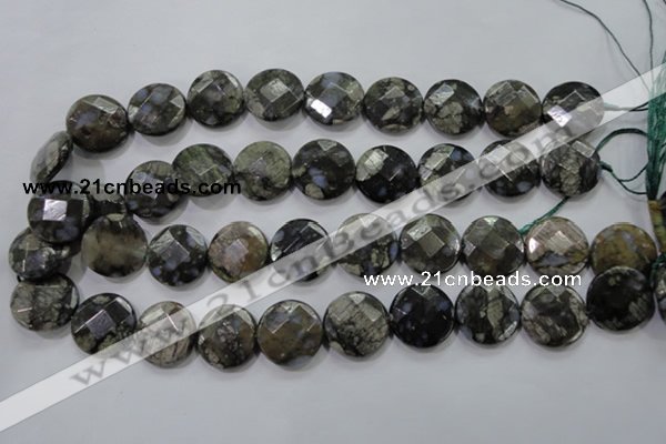 COP483 15.5 inches 20mm faceted coin natural grey opal beads