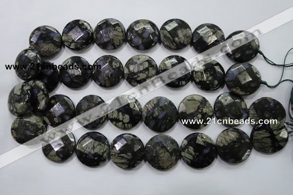 COP484 15.5 inches 25mm faceted coin natural grey opal beads