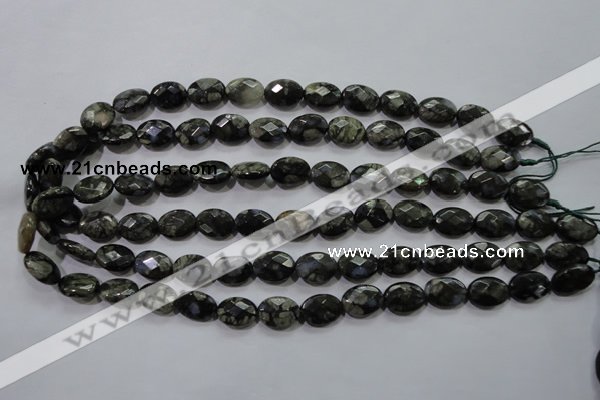 COP486 15.5 inches 10*14mm faceted oval natural grey opal beads