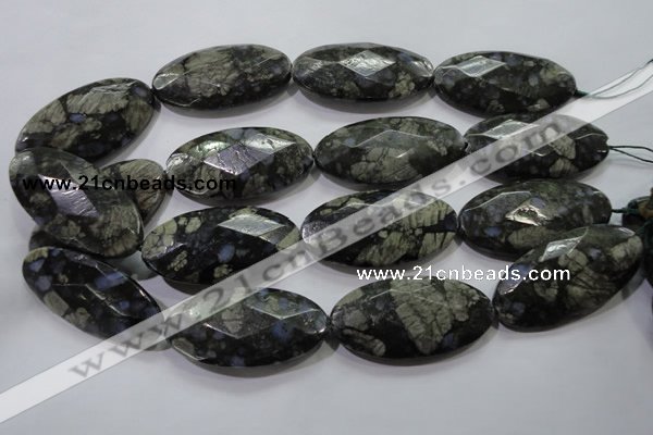 COP488 15.5 inches 25*50mm faceted oval natural grey opal beads