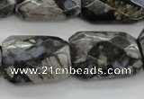 COP492 18*25mm faceted & twisted rectangle natural grey opal beads