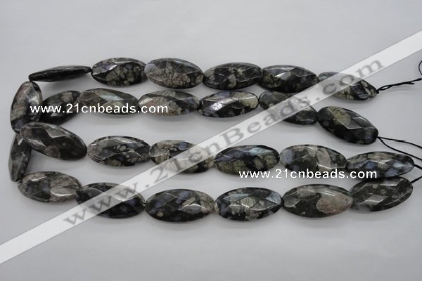 COP494 15.5 inches 15*30mm faceted oval natural grey opal beads