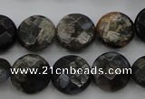 COP495 15.5 inches 10mm faceted coin natural grey opal beads