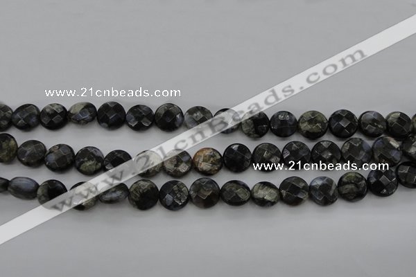 COP495 15.5 inches 10mm faceted coin natural grey opal beads