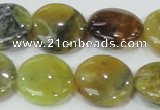 COP553 15.5 inches 20mm flat round yellow & green natural opal beads