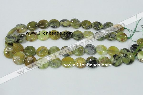 COP558 15.5 inches 18mm flat round natural yellow & green opal beads