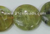 COP559 15.5 inches 30mm flat round natural yellow & green opal beads