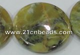 COP560 15.5 inches 40mm flat round natural yellow & green opal beads