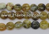 COP566 15.5 inches 8mm flat round natural yellow & green opal beads