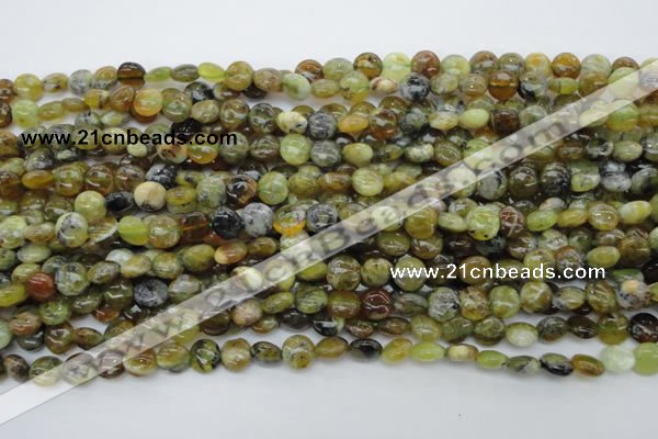 COP566 15.5 inches 8mm flat round natural yellow & green opal beads