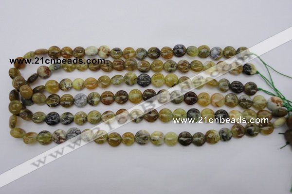 COP567 15.5 inches 10mm flat round natural yellow & green opal beads