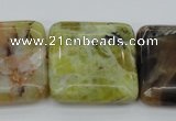 COP582 15.5 inches 30*30mm square natural yellow & green opal beads