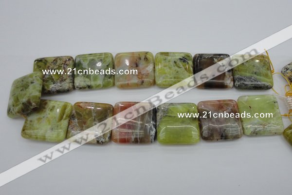 COP582 15.5 inches 30*30mm square natural yellow & green opal beads