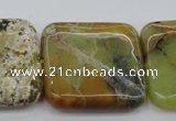 COP583 15.5 inches 35*35mm square natural yellow & green opal beads