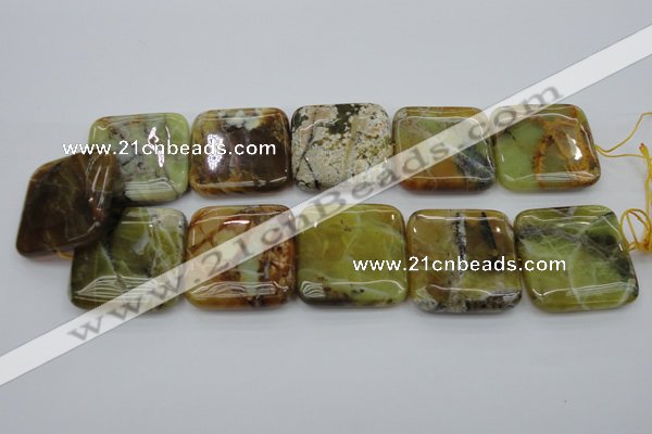 COP583 15.5 inches 35*35mm square natural yellow & green opal beads