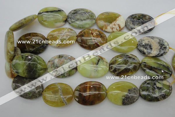 COP593 15.5 inches 25*35mm oval natural yellow & green opal beads