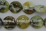 COP595 15.5 inches 16mm flat round natural yellow & green opal beads