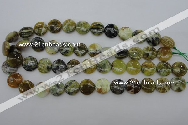 COP595 15.5 inches 16mm flat round natural yellow & green opal beads