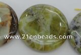 COP597 15.5 inches 35mm flat round natural yellow & green opal beads