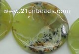 COP598 15.5 inches 45mm flat round natural yellow & green opal beads