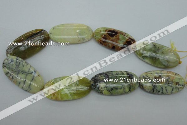 COP599 15.5 inches 25*50mm oval natural yellow & green opal beads