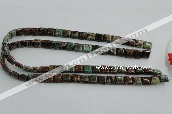 COP613 15.5 inches 10*10mm square double drilled green opal beads