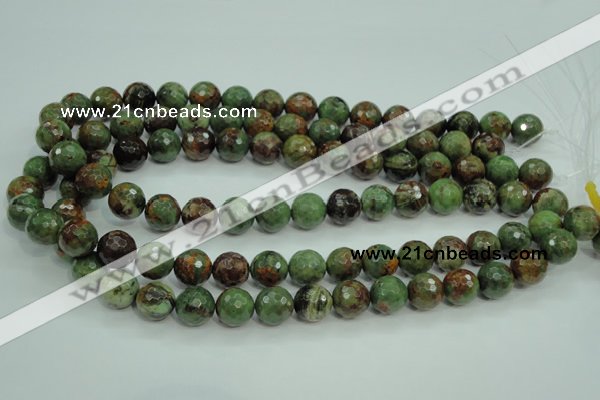 COP664 15.5 inches 12mm faceted round green opal gemstone beads