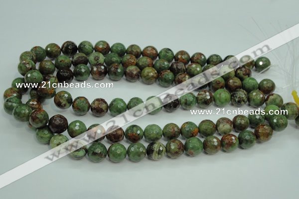 COP665 15.5 inches 14mm faceted round green opal gemstone beads