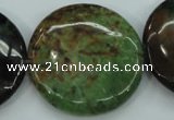 COP684 15.5 inches 35mm flat round green opal gemstone beads