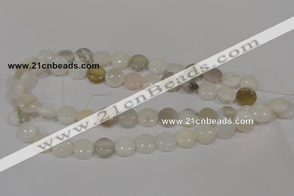 COP905 15.5 inches 14mm flat round natural white opal gemstone beads